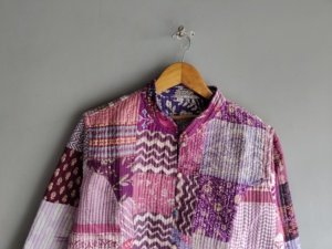 Quilted <b>Patchwork</b> <b>Jacket</b> Women's Mandarin Collar Full Sleeve Cotton Autumn Style Regular Length Patch Designs gift for her - Product Image 4