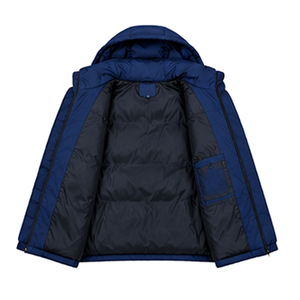 Windproof <b>Waterproof</b> Thick Zipper Closure Casual Regular Fit Solid Blue Coat Men's Puffer <b>Jacket</b> Cotton Lining Winter Street - Product Image 4