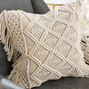 Bohemian Woven Macrame Handmade Cotton Cushion <b>Cover</b> Geometric <b>Throw</b> <b>Cover</b> for Couch Bed Hotel Décor Pillow <b>Cover</b> 16 x 16 inch - Product Image 2