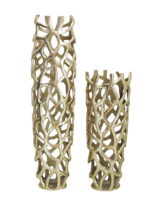 Juego de 2 Jarrones de Metal Dorado con Diseño de Flores, Jarrones Altos con Diseño Abstracto de Rejilla, Modernos, Escultóricos, Ecológicos, Hechos a Mano, para Navidad - Product Image 2