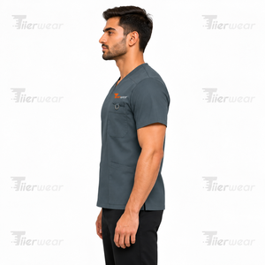 Haut de blouse médicale léger pour hommes, uniforme médical à manches courtes, tenue professionnelle pour clinique, fournisseur OEM sous marque privée - Product Image 3
