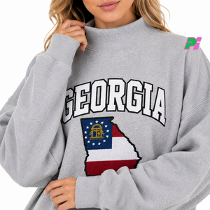 Sweat-shirt à col montant Georgia pour femme, noir, avec broderie de la carte de l'État, coupe oversize, pour l'automne - Product Image 6