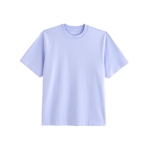 T-shirt en coton bleu clair surdimensionné pour homme, manches courtes, col rond, couleur unie, jersey décontracté, coupe classique, design uni - Product Image 4