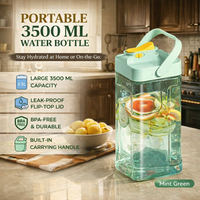Bouteille d'eau pour adultes en PP sans BPA, 3,5 L, écologique, compatible lave-vaisselle, anti-fuite, réutilisable, avec poignée antidérapante, design moderne pour le voyage