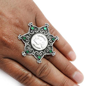 แหวนดอกไม้พลอยออนิกซ์สีเขียวธรรมชาติ เครื่องประดับเงินแท้ 925 สำหรับเทศกาลหรือทุกโอกาส เครื่องประดับโบฮีเมียนสุดหรู - Product Image 2