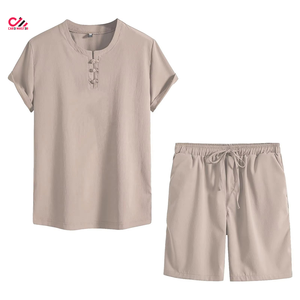 Men Casual 2-Piece <b>Knitted</b> Solid T-Shirt Shorts <b>Set</b> Breathable Summer Baggy Fit Drawstring Waist High Quality Custom Logo - Product Image 4