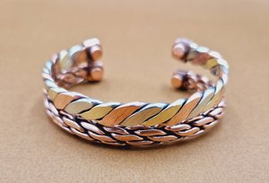 Brazalete Magnético de Cobre Puro Trifásico Hecho a Mano, Joyería Tibetana de Cobre Trenzado Sólido, Estilo Antiguo Minimalista para Hombre - Product Image 3