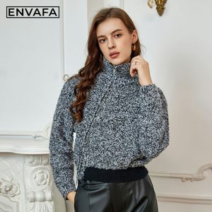 Women Crocheted Oblique Zipper High Neck <b>Cardigan</b> <b>Sweater</b> Knitwear Short Stand Collar Casual Soft Breathable 100% Polyester - Product Image 5