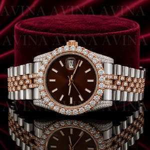 Montre analogique mécanique de luxe en moissanite glacée, verre acier inoxydable, bracelet 20 mm, lunette pavée, affichage de la date marron pour homme - Product Image 5