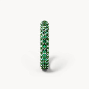 Bague de mariage en or massif 10K 14K 18K, triple rangée micro-pavée d'émeraudes de Zambie, entièrement sertie, plaquée or, faite à la main - Product Image 2