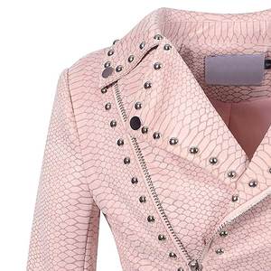 Veste Courte en Cuir Véritable pour Femme, Style Rock, Tendance, Ajustée, avec Rivets aux Épaules et Fermeture Éclair - Product Image 5