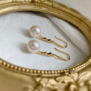 Boucles d'oreilles exquises en perles d'eau douce de 8-9 mm, argent S925, minimalistes, à crochet d'oreille suspendu, longues, pour femme, tempérament exquis - Product Image 1