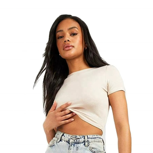 Custom Women's <b>Short</b> <b>Sleeve</b> Simple Lightweight Sexy Fitness Crop Top Tees 100% Organic Cotton Crewneck t Shirt for Women - Product Image 3