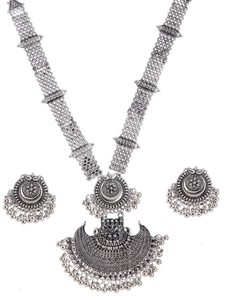 Women's Ethnic Tibetan <b>Silver</b> <b>Necklace</b> <b>Earring</b> <b>Set</b> Antique <b>Silver</b> Plated Jewelry for Party Shining Diva Fashion - Product Image 4