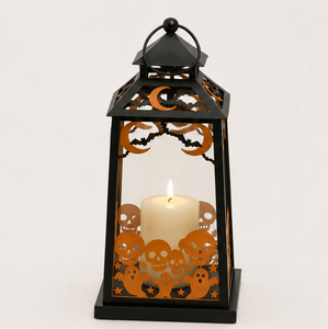 Portavelas Decorativo de Metal para Halloween, Color Negro Mate, con Diseño de Fantasma y Casa Embrujada, para Colgar o Apoyar en Mesa - Product Image 3