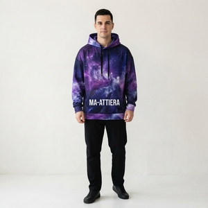 Sweat-shirt à capuche pour homme avec imprimé galaxie violet et poche kangourou, streetwear personnalisé - Product Image 1