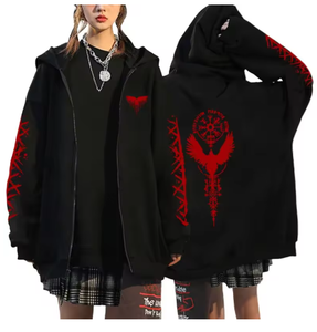 Sweat-shirt à capuche noir pour femme, veste zippée surdimensionnée chaude pour l'hiver, streetwear décontracté, tendance mode - Product Image 2