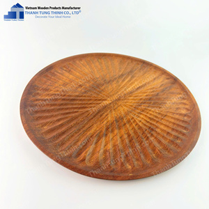 Wooden <b>Round</b> <b>Tray</b> Sunburst Design Natural Wood Decorative Kitchen Utensil Vietnam Made - Product Image 5