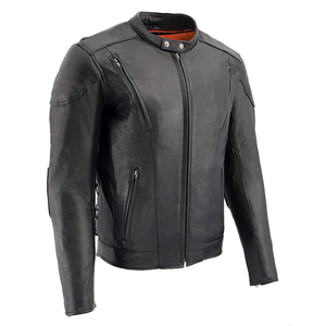 Veste de moto en cuir PU noir pour homme, col montant, fermeture éclair, coupe régulière, couleur unie, style motard - Product Image 4
