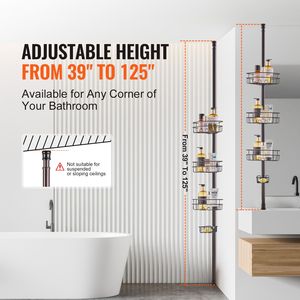 Étagère d'angle de douche multifonctionnelle 39'' (125 cm) avec barre de tension, forte capacité de charge, plateau résistant à la rouille pour salle de bain - Product Image 2