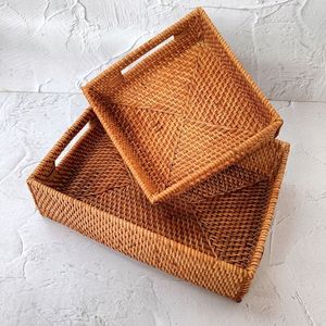 Custom Design Rattan Storage <b>Tray</b> for Home Desk Organized Food Storage <b>Basket</b> Hand-woven Rattan <b>Tray</b> - Product Image 5