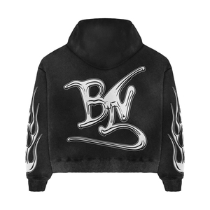 Ensemble de survêtement personnalisé pour homme, noir, motif flamme, sweat à capuche et pantalon de jogging, streetwear, ensemble de survêtement graphique, OEM ODM, marque privée - Product Image 3
