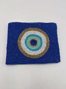 Beaded Coin Purse Yellow Blue White Stripes Handmade Zipper Closure Bohemian Style Mini Unisex - Product Image 6