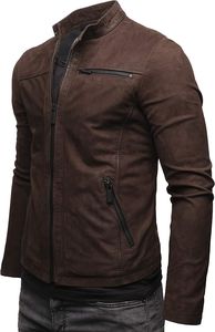 Chaqueta de Motociclista para Hombre, de Cuero Genuino, Transpirable, Resistente al Viento, con Cuello Alto, Cierre de Cremallera, Corte Ajustado, para Invierno, Largo Regular - Product Image 2