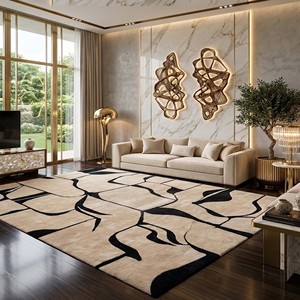 Contemporary Luxury Abstract Area Rug Black Beige Wool Modern Hand Tufted Carpet Stylish Rug Living Room Bedroom <b>Floor</b> Decor Rug - Product Image 6