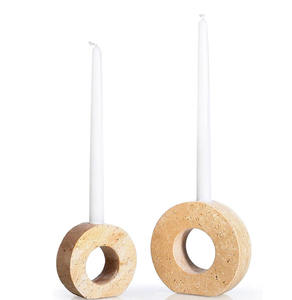 Juego de Portavelas Circulares de Piedra Porosa Beige Natural Moderna para Decoración de Mesa y Centro de Mesa - Product Image 1