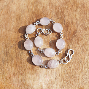 Natural Rose Quartz <b>Bracelet</b> Oval Cabochon Gemstone Silver Plated Chain <b>Bracelet</b> Handmade Healing <b>Crystal</b> Jewelry for Women - Product Image 6