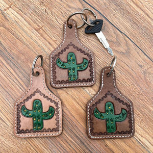 Llavero de Cuero Repujado de Lujo con Diseño de Cactus, Logotipo Personalizado, Cuero Genuino, Regalos Promocionales, Accesorios, Llavero Bonito para Unisex - Product Image 4
