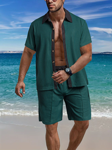 Ensemble décontracté pour homme, tenue d'été décontractée, coton tissé respirant, costume deux pièces - Product Image 3