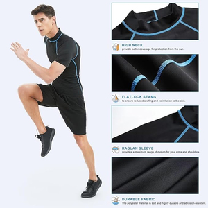 Camiseta de Compresión de Manga Larga para Hombre, Protección UPF50+, con Ribete Azul, Secado Rápido, para Deportes Acuáticos y Entrenamiento - Product Image 5