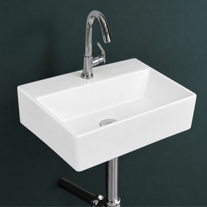 Lavabo Cuadrado de Pared con Grifo Cromado, Diseño Minimalista, Lavabo de Baño de un Solo Orificio con Manija de Palanca - Product Image 2