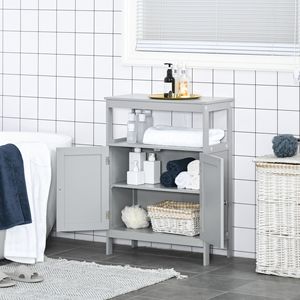 Mobiletto da Bagno Minimalista in Rattan Grigio e Legno, Armadietto Salvaspazio a Doppia Anta, Organizzatore Indipendente per Casa e Ospedale - Product Image 6