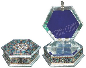 Oxidize Handcrafted Hexagon Meenakari Metal Jewelry Box with Lid | Decorative Storage Case Gift Box Organizer with Lock - Product Image 1