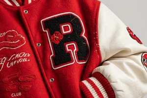 ONETEN APPARELS Men's Red Color Blocking Embroidered <b>Racer</b> <b>Jacket</b> Windproof Zipper Closure Stand Collar Sporty Style - Product Image 5