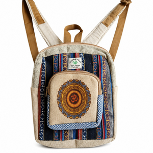 Stylish Eco Friendly Hemp <b>Backpack</b> Bag | Bohemian Panelled <b>Canvas</b> Zipper Closure 14 Inch | Travel Carry Bag OEM India Export - Product Image 1