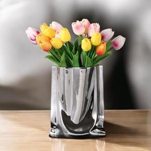 <b>Simple</b> Silver Metal Vase Ideal For Kitchen Counter Decor Office <b>Desk</b> Styling Living Room And Table Home Decorative Accent Piece - Product Image 4