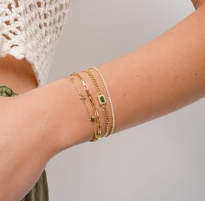 กำไลข้อมือทรงวงแหวนมรกต โซ่คิวบา เงินแท้ 925 ชุบทอง 14K พลอยประจำเดือนพฤษภาคม ของขวัญสำหรับเธอ - Product Image 3