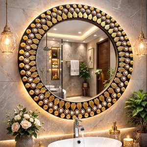 Espejo Redondo de Pared de MDF con Marco Vintage Hecho a Mano para Uso en el Hogar y Jardín, Regalo de Boda - Product Image 1