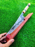 Couteau de chef ambidextre industriel forgé en acier inoxydable extra-affûté, éco-responsable, fait main, avec manche en bois style Viking, 8-9,9 pouces