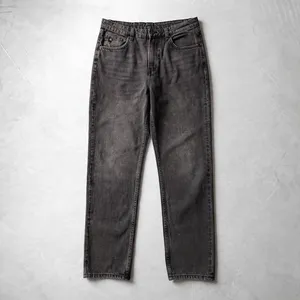 Jeans de Pierna Recta Midi en Negro Deslavado para Mujer |   Vaqueros de cintura alta vintage con lavado claro |   Corte Holgado Informal con Abertura Lateral - Product Image 1