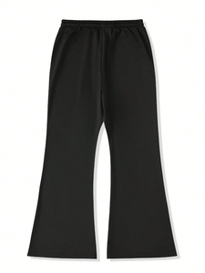 <b>Black</b> Flare <b>Pants</b> With Side Stripe And Graphic Print Streetwear Style Drawstring Waist Loose Fit Full Length <b>Women's</b> <b>Pants</b> - Product Image 2