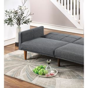 Divano Letto Trasformabile in Polifibra Blu Grigio Trapuntato Stile Transizionale con Gambe in Legno per Soggiorno - Product Image 4