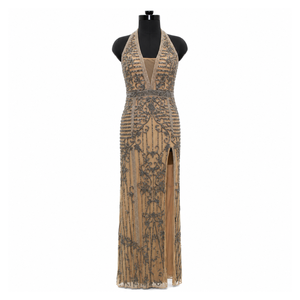 Luxury Modern Women's <b>Sequin</b> Evening Gown Hand Embellished V Neck Sleeveless Maxi Natural Party Wedding Cocktail Prom Dress - Product Image 1