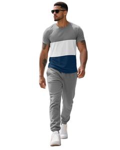 Ensemble de survêtement décontracté pour hommes, t-shirt à manches courtes et pantalon de survêtement, trois couleurs contrastées, pour le sport et les loisirs - Product Image 6