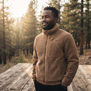 Men's Brown Fleece <b>Jacket</b> MCATJKT1 Stand Collar <b>Zipper</b> Closure Casual Winter Warm Thick Sherpa Lining Front <b>Pocket</b> Regular ODM - Product Image 6