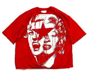 T-shirts surdimensionnés en coton épais pour hommes, style streetwear, col rond, effet vieilli, tricotés, graphiques, épaules tombantes - Product Image 2